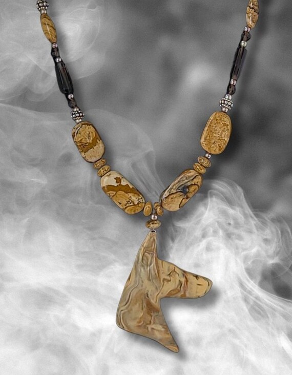 Picture Jasper and Smoky Quartz Doberman Necklace