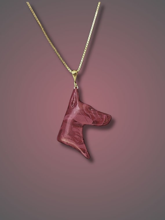 Doberman necklace, red marbled