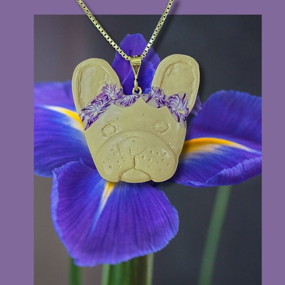 Frenchie with Iris Garland Pendant Necklace