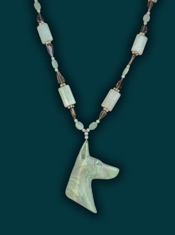 Doberman Necklace Amazonite and Smoky Quartz