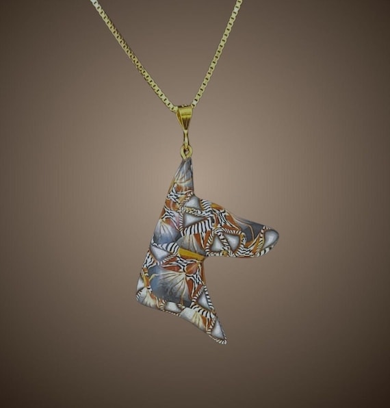 Doberman Necklace, Gold Kaleidoscope cane