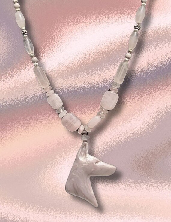 Doberman necklace Rose quartz