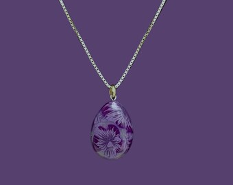 Small Teardrop Pendant Necklace Purple Flower