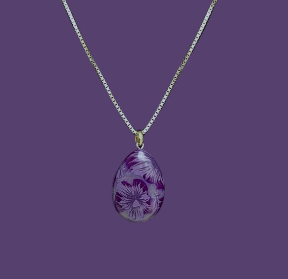 Small Teardrop Pendant Necklace Purple Flower