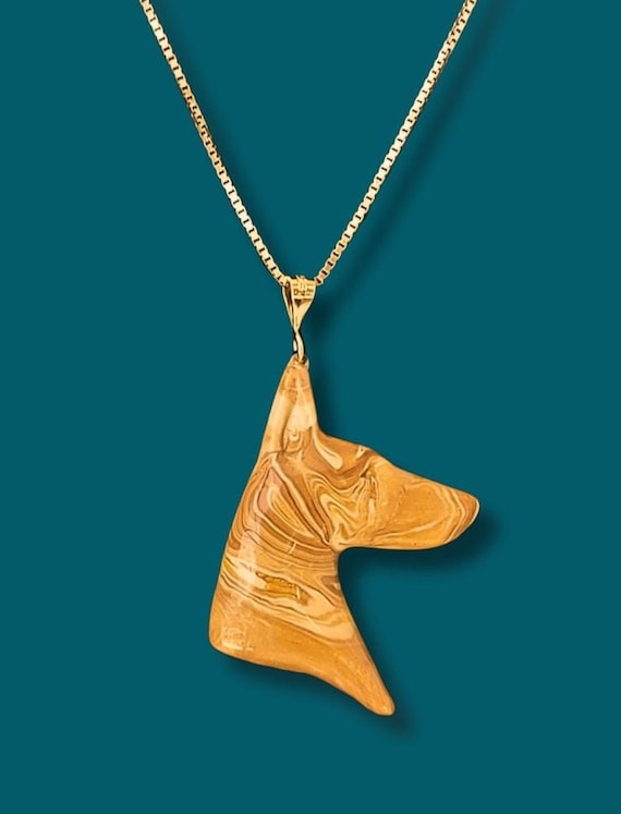 Doberman necklace, marbled gold color
