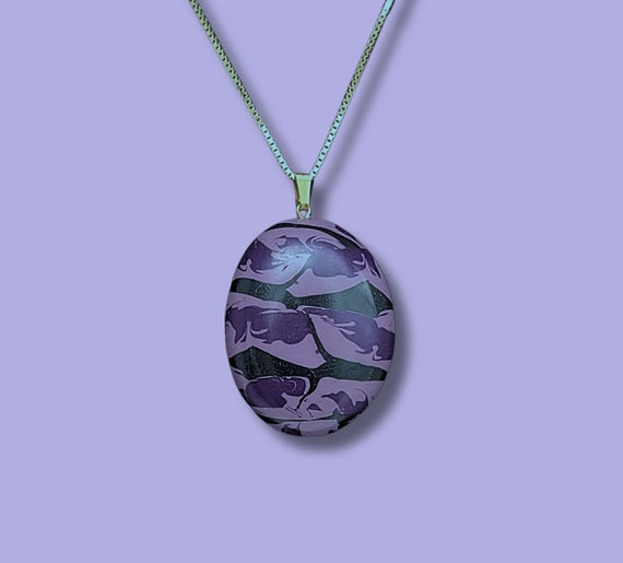 Pendant Necklace, purple and black, abstract