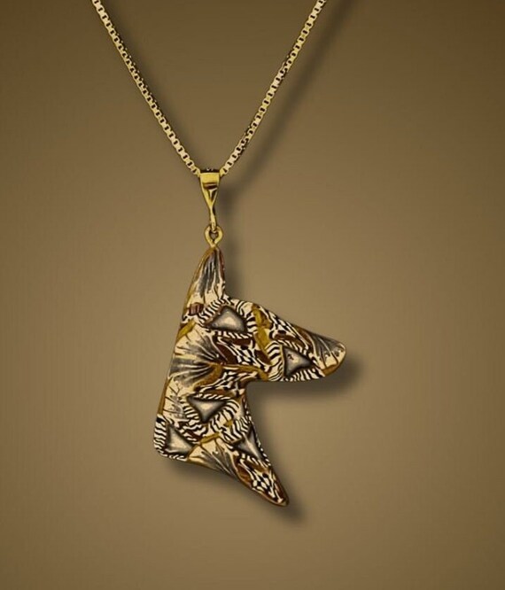 Doberman necklace, kaleidoscope gold, brown, grey