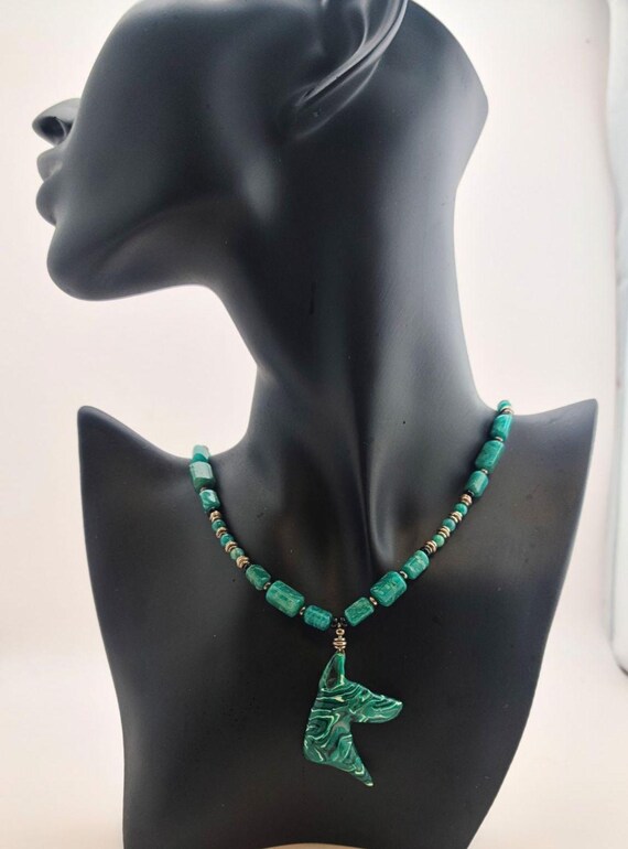 Russian Amazonite Beaded Doberman Necklace