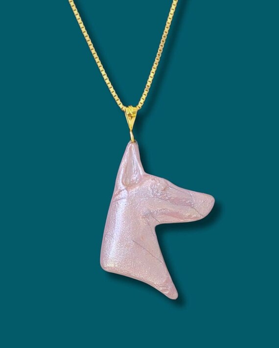Doberman necklace, marbled pink and silver