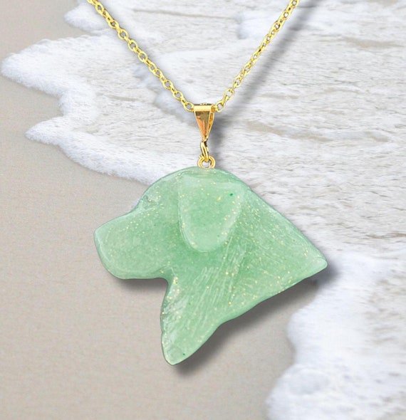 Golden Retriever Necklace Green Sea Glass