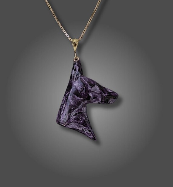 Doberman necklace, marbled purple, black and silver