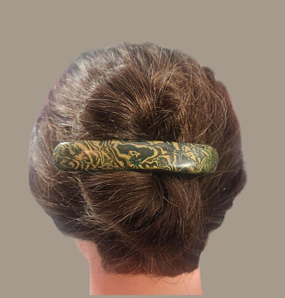 Green and Antique Gold Super Grip Barrette, extra long for very thick hair