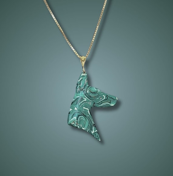 Doberman necklace, green marbled