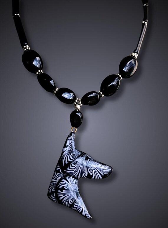 Doberman Beaded necklace, onyx