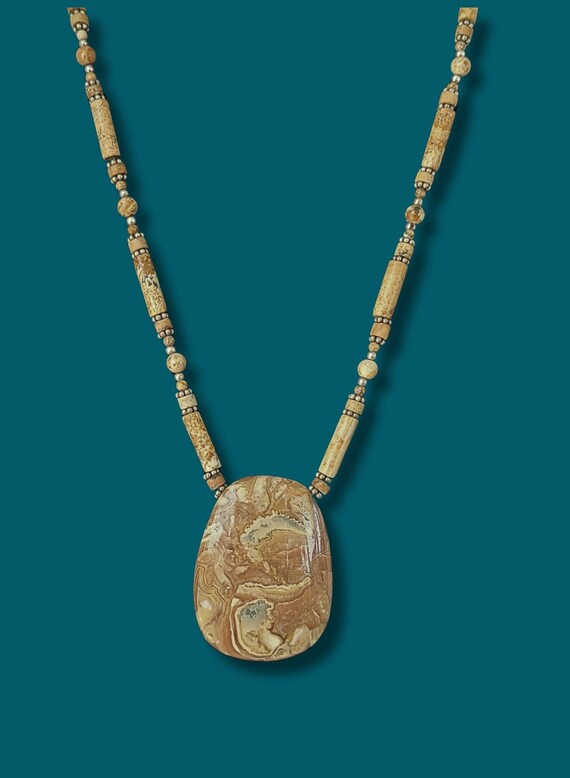 Picture Jasper beaded necklace with Cabochon