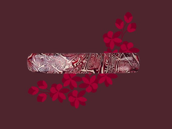 Red and white Barrette, super grip, Vintage Made in France clip