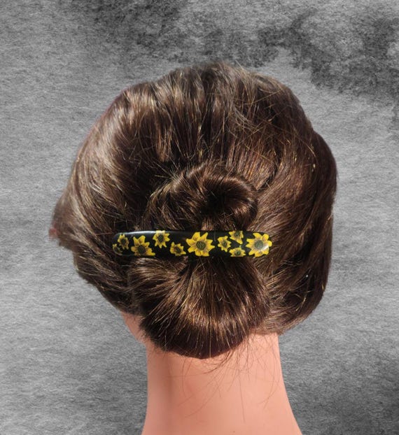 Sunflower Barrette, super grip, vintage Made in France clip