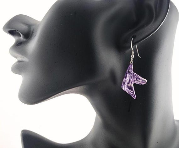 Purple and white Doberman earrings