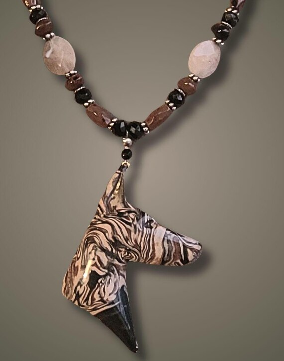 Doberman Beaded Necklace, Mahogany Obsidian, Sun Stone and Onyx