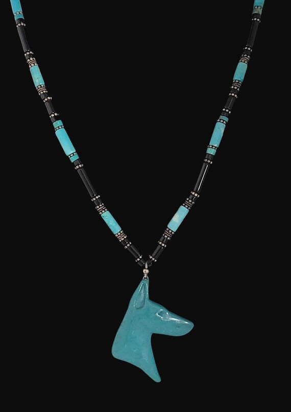 Turquoise and Onyx Doberman Necklace