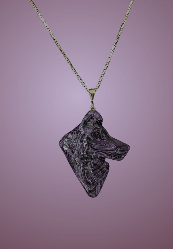 Shetland Sheepdog pendant necklace, purple and black marbled