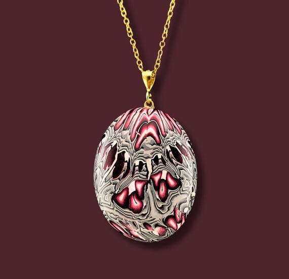Abstract Red, Black and White pendant necklace