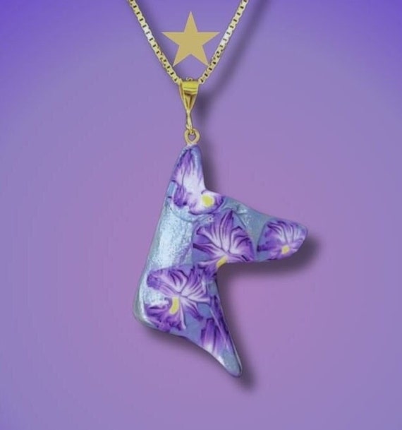 Doberman necklace, iris flower