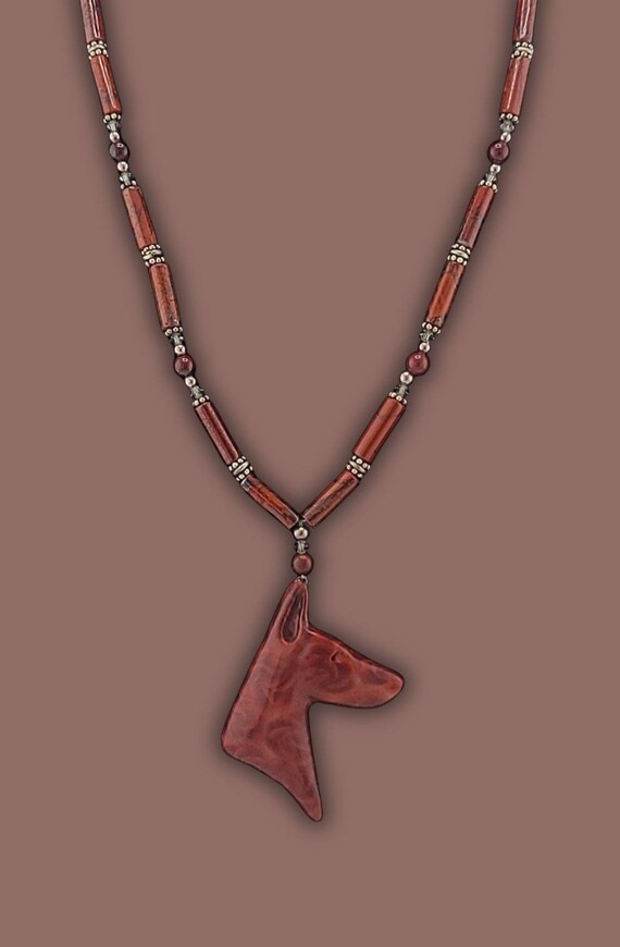 Doberman necklace, poppy jasper and silver