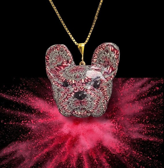 French Bulldog Red Burst Pendant Necklace