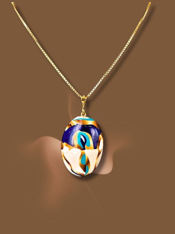 Delft style bold necklace, blue, white and gold