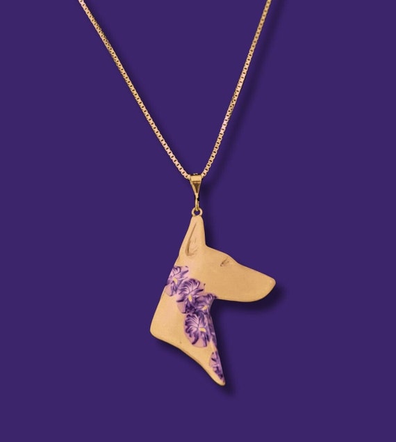 Doberman Necklace, ecru with iris garland