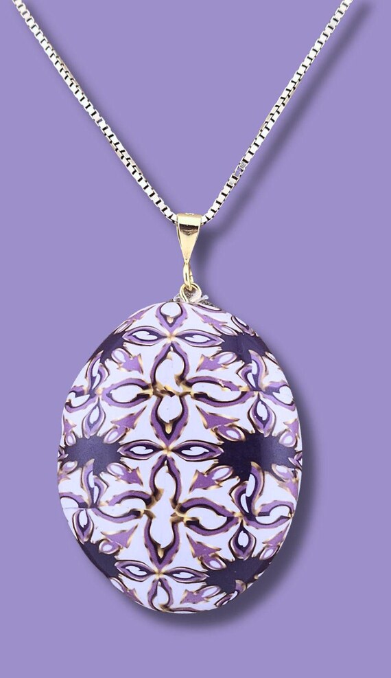 Purple Gold and Lavender oval pendant necklace