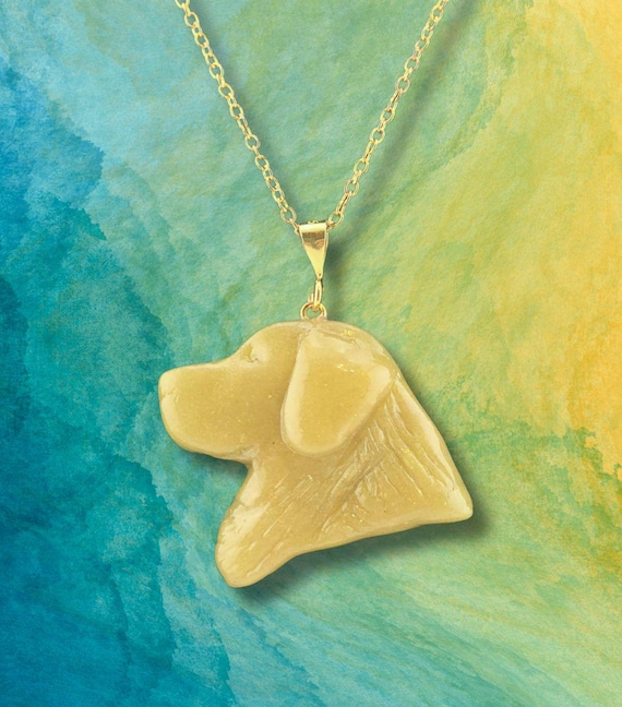 Golden Retriever necklace, yellow sea glass