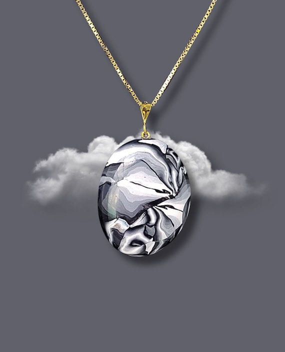 Abstract Black and White Pendant Necklace
