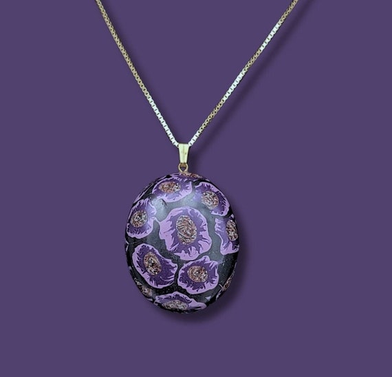 Pendant Necklace purple flower black background