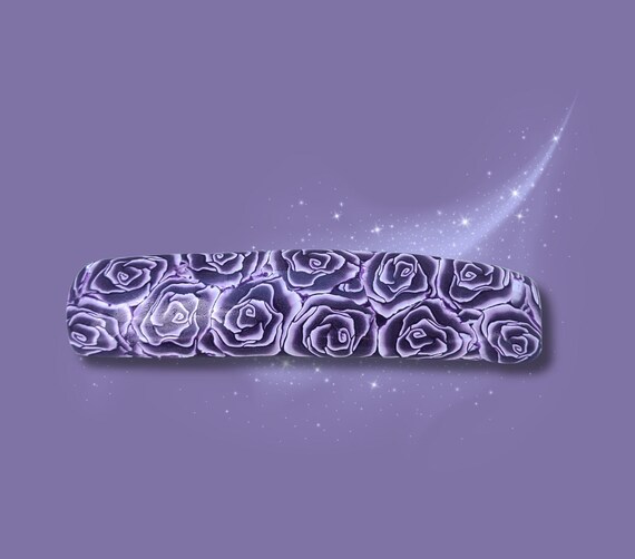 Purple Rose Barrette, Super Grip, Vintage Made in France clip