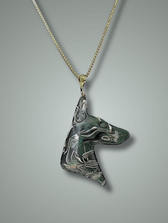 Doberman necklace,  dark green, marbled