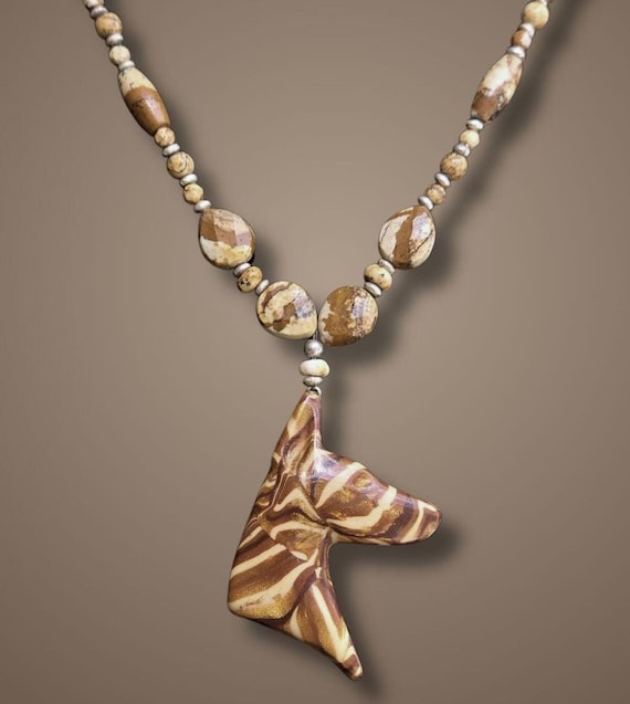 Doberman Beaded Necklace, Picture Jasper