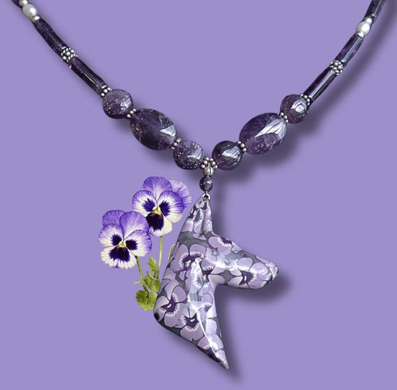 Doberman Beaded Necklace Amethyst and Pearl