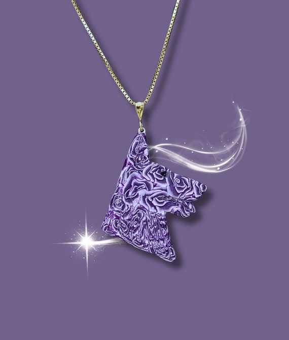 German Shepherd pendant necklace, purple roses