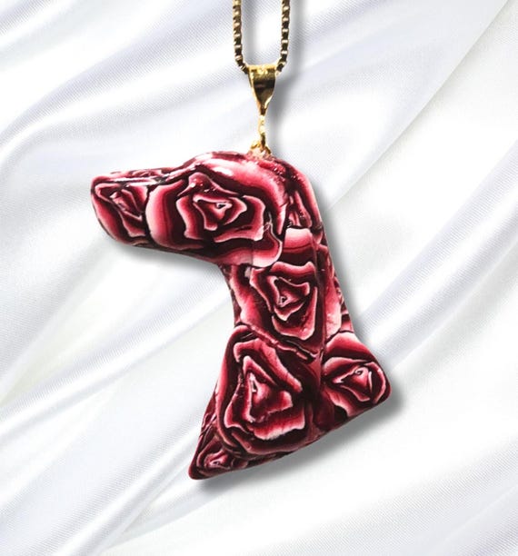 Irish Setter pendant necklace, Red Roses