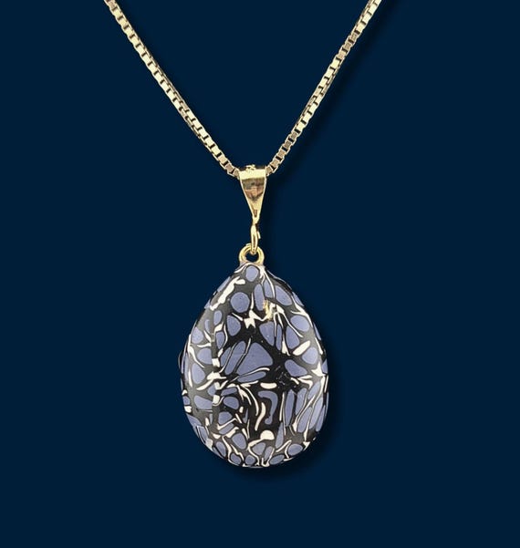 Small teardrop abstract blue pendant necklace