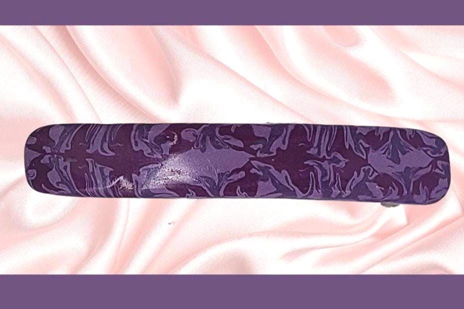 Purple and lavender, abstract barrette super grip, Vintage Made in France clip