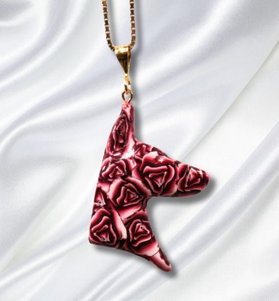 Doberman Pendant Necklace, Red Roses