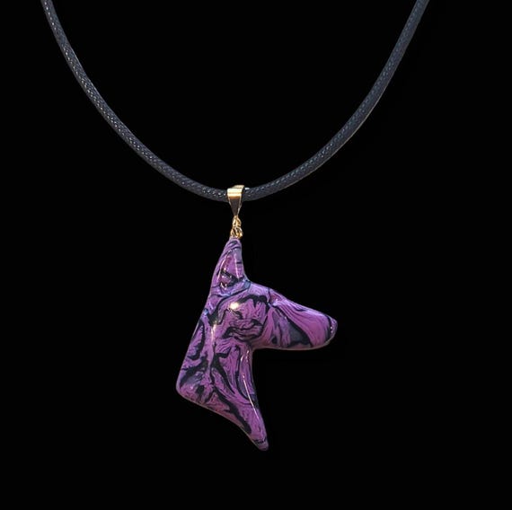 Mauve and Black Doberman Pendant Necklace