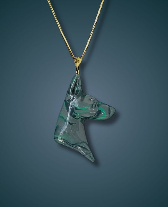 Doberman necklace, gray and green marbled