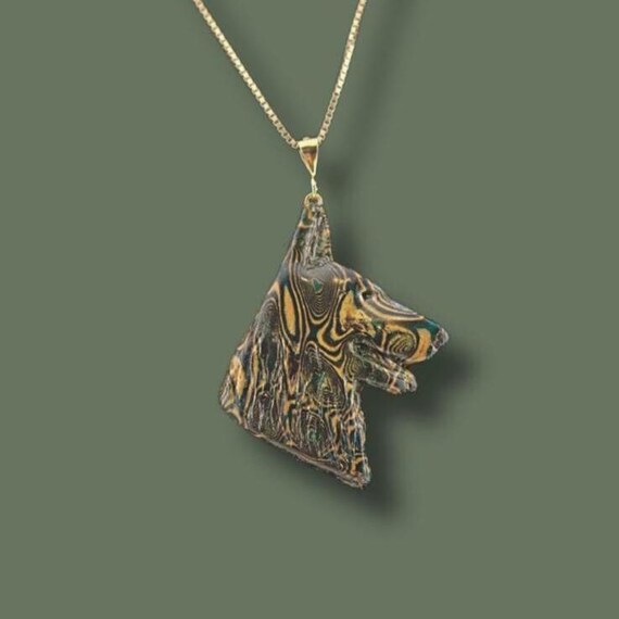 German Shepherd Mokume Gane pendant necklace