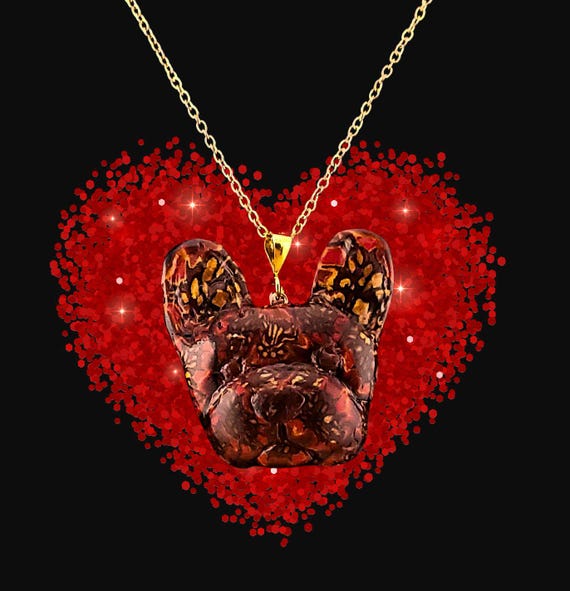 French Bulldog necklace, pomegranate