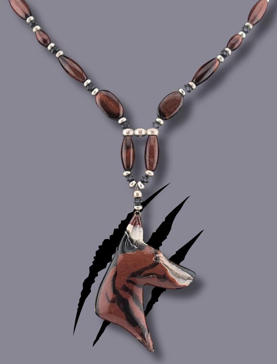 Doberman Beaded Necklace Tiger's Eye and Onyx