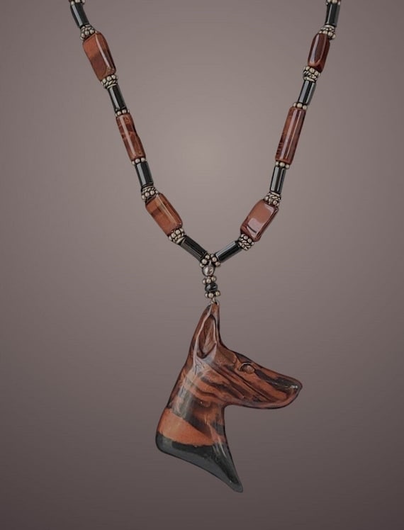 Doberman Necklace Tiger's-eye and onyx
